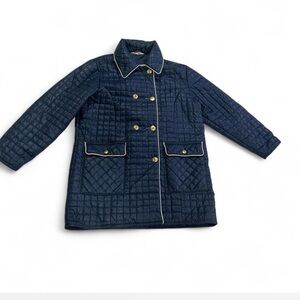70s Quilted Puffer Jacket in Navy Blue Double-breasted Gold-tone Buttons Size XL